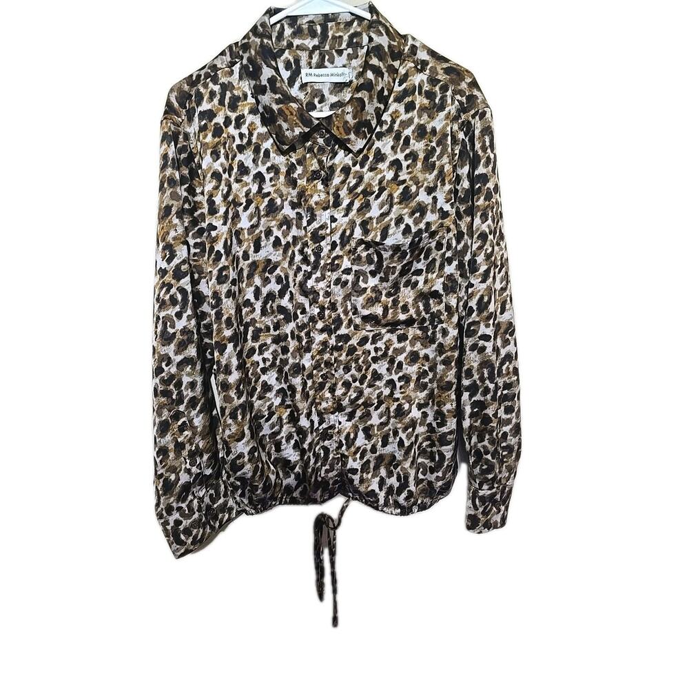 Rebecca Minkoff‎ Multicolor Leopard Print Satin Button Down Shirt Womans Size 2X